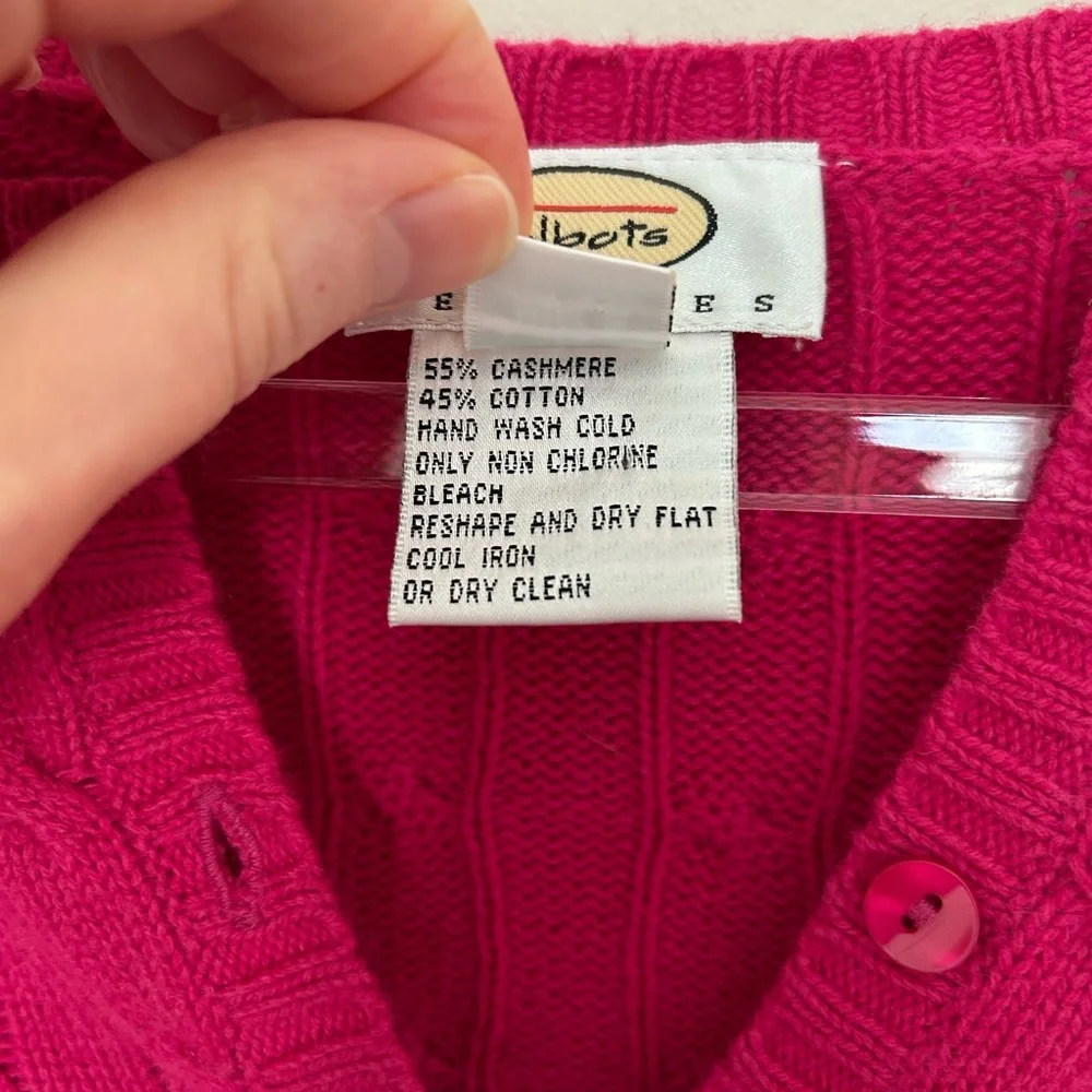 VTG Talbots Petites Cotton Cashmere Pink Cable Knit Cardigan Sweater Size Medium